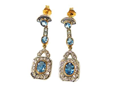 Vintage Style Aquamarine and Diamond Earrings