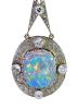 Art Deco 6.35ct Black Opal and Diamond Pendant in 18kt White Gold and Chain