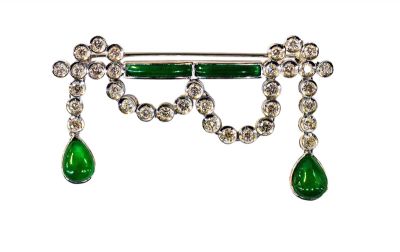 Art Deco Style Jade and Diamond Brooch