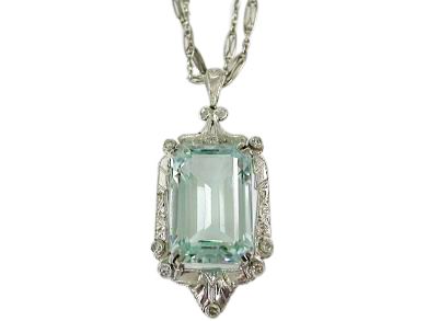 Art Deco Aquamarine and Diamond Pendant