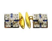 Art Deco Diamond and Sapphire Cufflinks