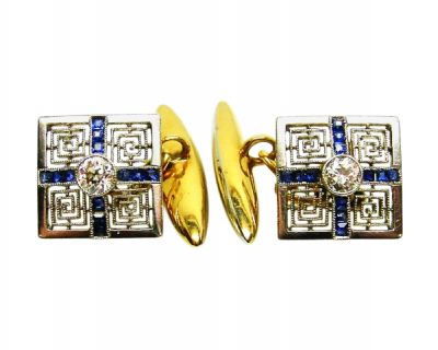 Art Deco Diamond and Sapphire Cufflinks