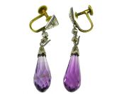 Art Deco Briolette Amethyst and Diamond Earrings