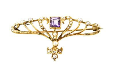 Art Nouveau Amethyst and Pearl Brooch