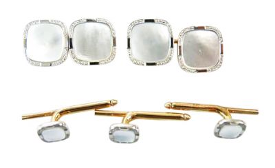 Birks Platinum Gold Mother of Pearl Cufflinks