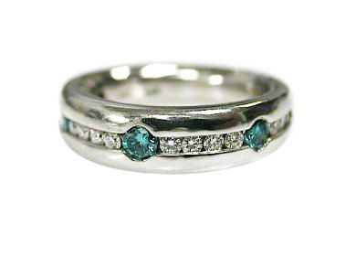 Modern 3 Blue Diamond and Diamond Ring