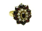 Vintage Garnet and Seed Pearl Cluster Ring