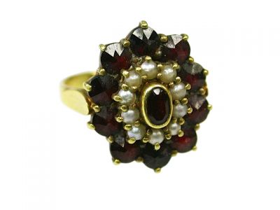 Vintage Garnet and Seed Pearl Cluster Ring