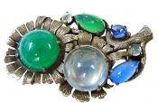 Vintage Moonstone and Chrysoprase Brooch