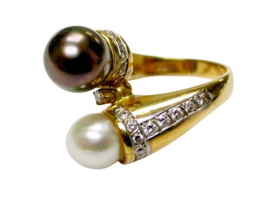 Vintage Cultured Pearl and Diamond 14kt Ring