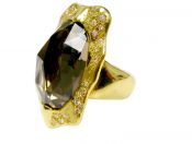 Modern Smoky Quartz and Diamond Ring