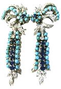 Sapphire Diamond and Turquoise Drop Earrings