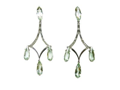 Modern Prasiolite and Diamond Earrings