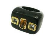Citrine Topaz and Jet Ring
