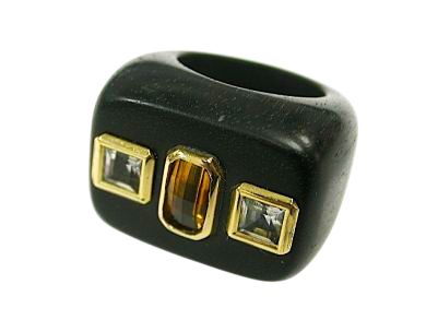 Citrine Topaz and Jet Ring