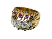 Retro Diamond and Synthetic Ruby 18kt Ring