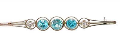 Edwardian Blue Zircon and Diamond Brooch