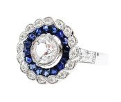Edwardian Inspired White Sapphire Blue Sapphire and Diamond Ring