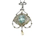 Edwardian Aquamarine Diamond Pearl Pendant