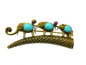 Vintage Turquoise and Ruby Elephant 14kt Brooch 