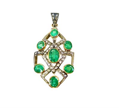 Vintage .79ct Emerald and Diamond 18kt Pendant