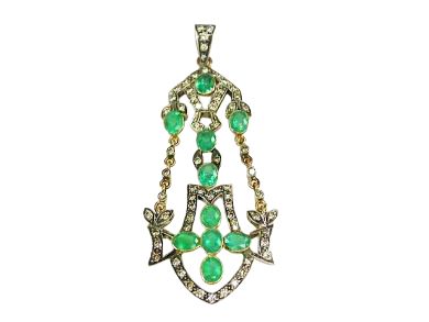 Victorian Inspired Emerald and Diamond Pendant