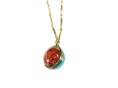 Vintage Enamel Ladybug Turquoise 9kt Pendant Necklace 