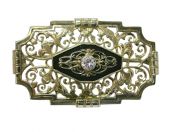 Vintage Diamond and Black Onyx 14kt Brooch