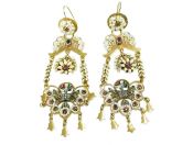 Vintage Inspired Ruby Diamond Pearl Chandelier Earrings