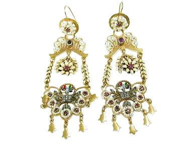 Vintage Inspired Ruby Diamond Pearl Chandelier Earrings