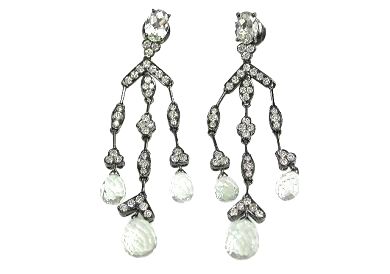 Green Quartz and Diamond Drop Earrings