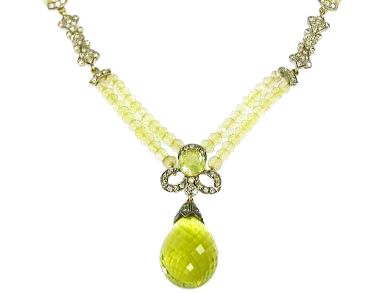 Vintage Lemon Quartz and Diamond 18kt Necklace