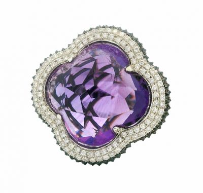 Modern Amethyst and Diamond Ring