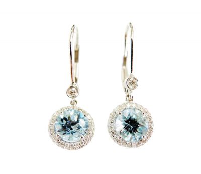 Modern Aquamarine and Diamond Drop Earrings