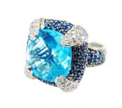 Modern Blue Topaz Sapphire Diamond Ring