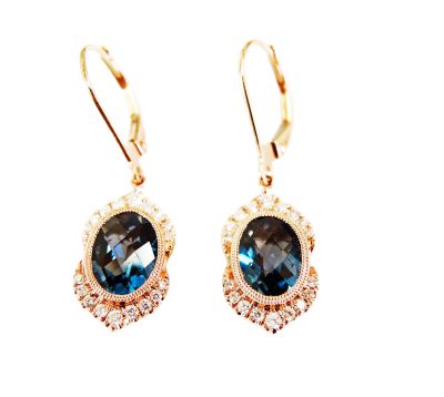 Modern Blue Topaz and Diamond Earrings