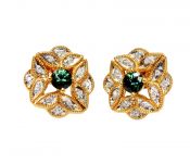 Modern Green Tourmaline and Diamond Stud Earrings