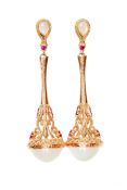 Modern Moonstone and Pink Sapphire Drop Earrings