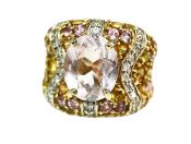 Modern Morganite Pink and Yellow Sapphire Diamond Ring
