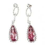 Modern 4.84ct Pink Tourmaline and Diamond Drop 18kt Earrings