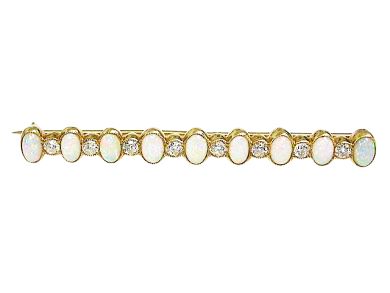 Vintage 1.99ct Opal and Diamond 18kt Bar Brooch