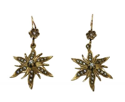 14kt Seed Pearl Starburst Earrings