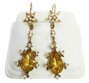 Seed Pearl and Citrine Drop Earrings