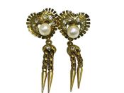 Vintage Heart Shaped Pearl Drop 18kt Earrings