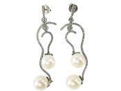 Modern Pearl and Diamond Drop Earrings