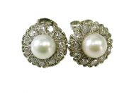 Vintage Pearl and Diamond Stud Earrings