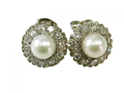 Vintage Pearl and Diamond Stud Earrings