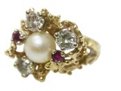 Vintage Pearl Diamond Ruby Ring