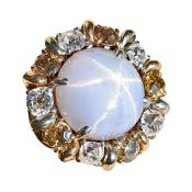 Retro 30.55ct Star Sapphire and Diamond Ring in 14kt Yellow and White Gold