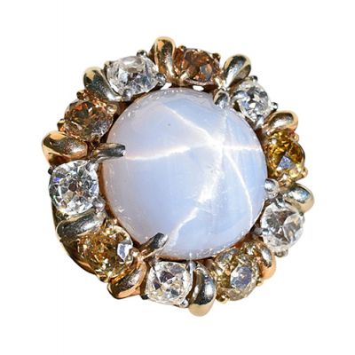 Retro 30.55ct Star Sapphire and Diamond Ring in 14kt Yellow and White Gold